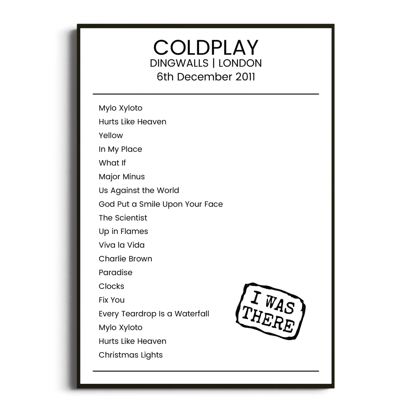 Coldplay London 06 December 2011 Setlist Poster