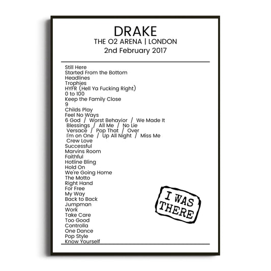 Drake London 02 February 2017 Setlist Poster