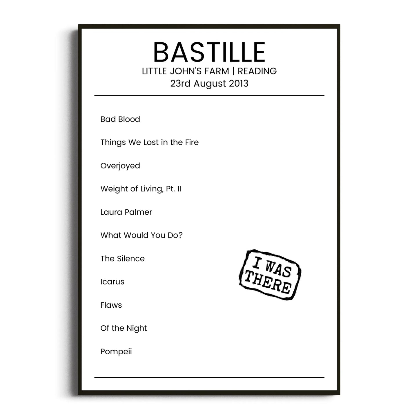 Bastille Reading 23 August 2013 Setlist Poster