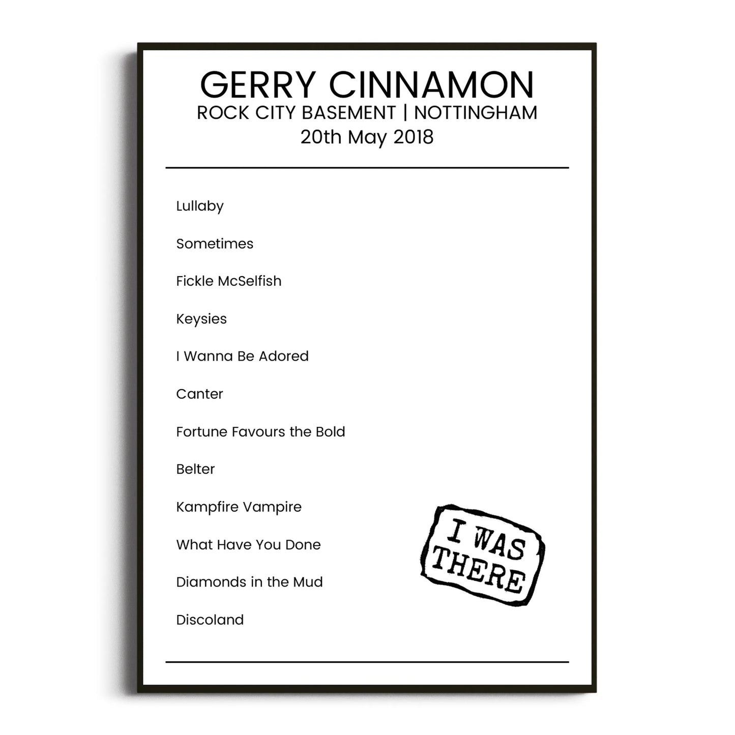 Gerry Cinnamon Nottingham 20 May 2018 Setlist Poster