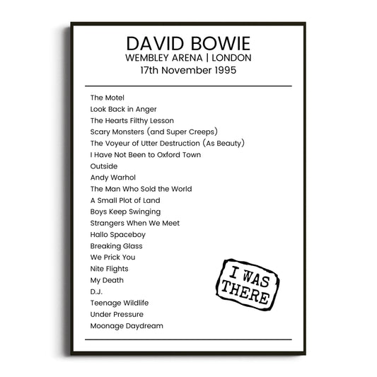 David Bowie London 17 November 1995 Setlist Poster