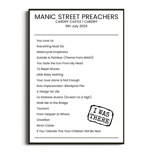 Manic Street Preachers Cardiff 06 July 2024 Setlist Poster