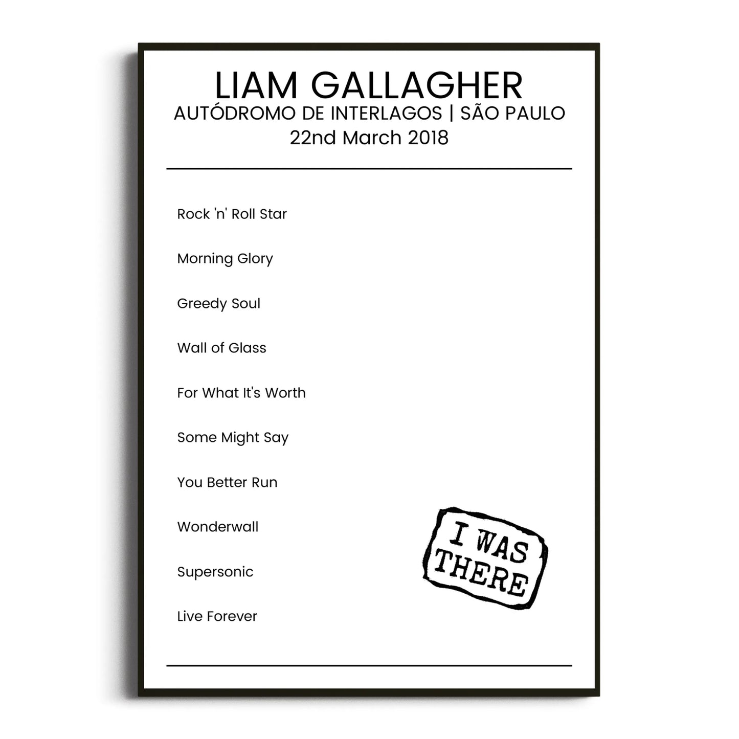 Liam Gallagher São Paulo 22 March 2018 Setlist Poster