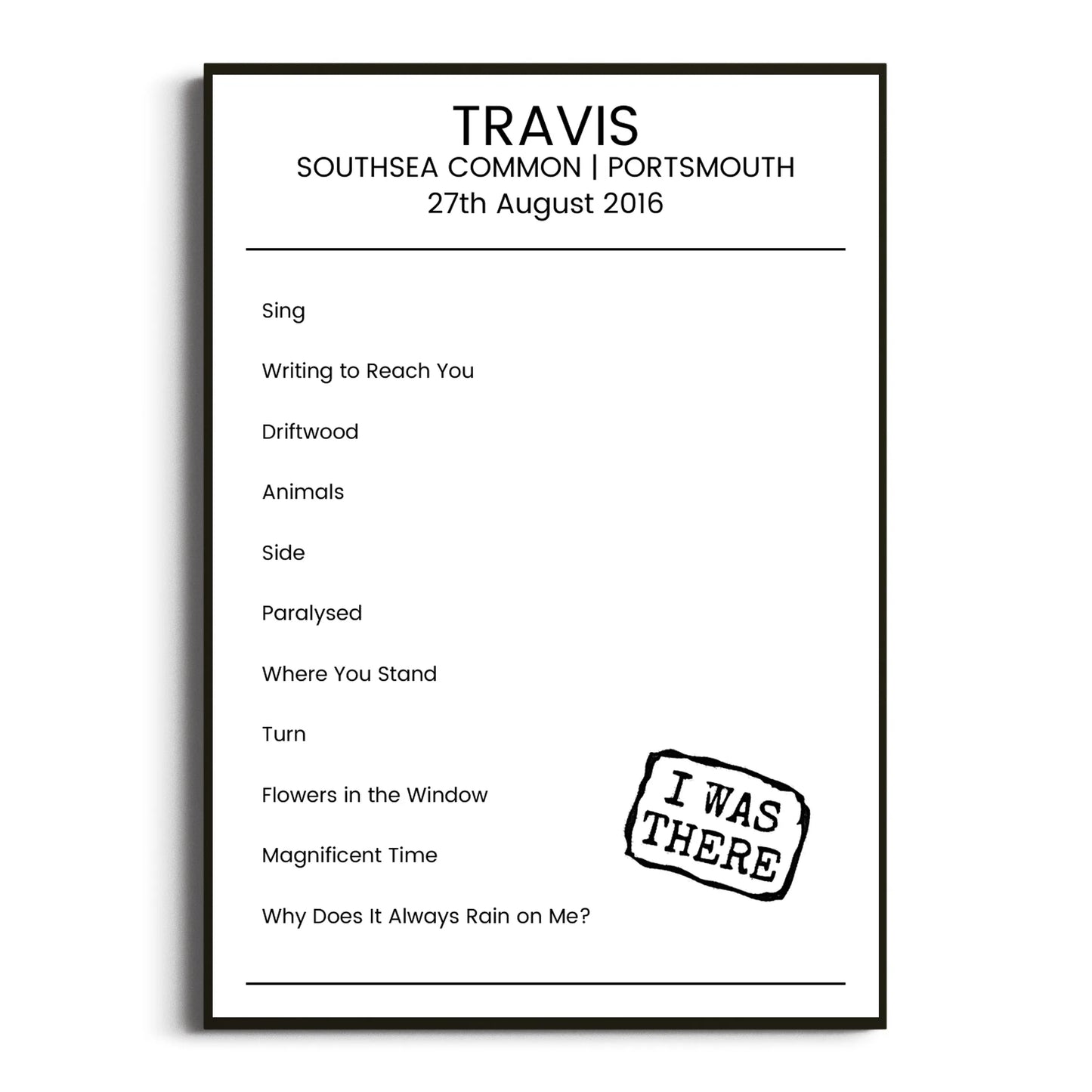 Travis Portsmouth 27 August 2016 Setlist Poster