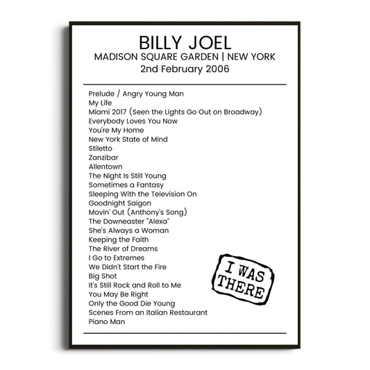 Billy Joel New York 02 February 2006 Setlist Poster