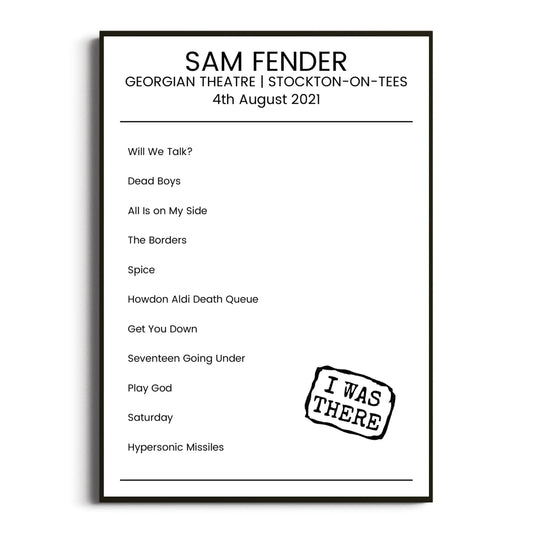 Sam Fender Stockton-on-Tees 04 August 2021 Setlist Poster