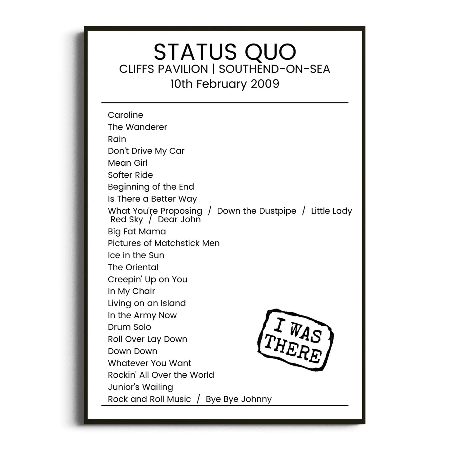 Status Quo Southend-on-Sea 10 February 2009 Setlist Poster