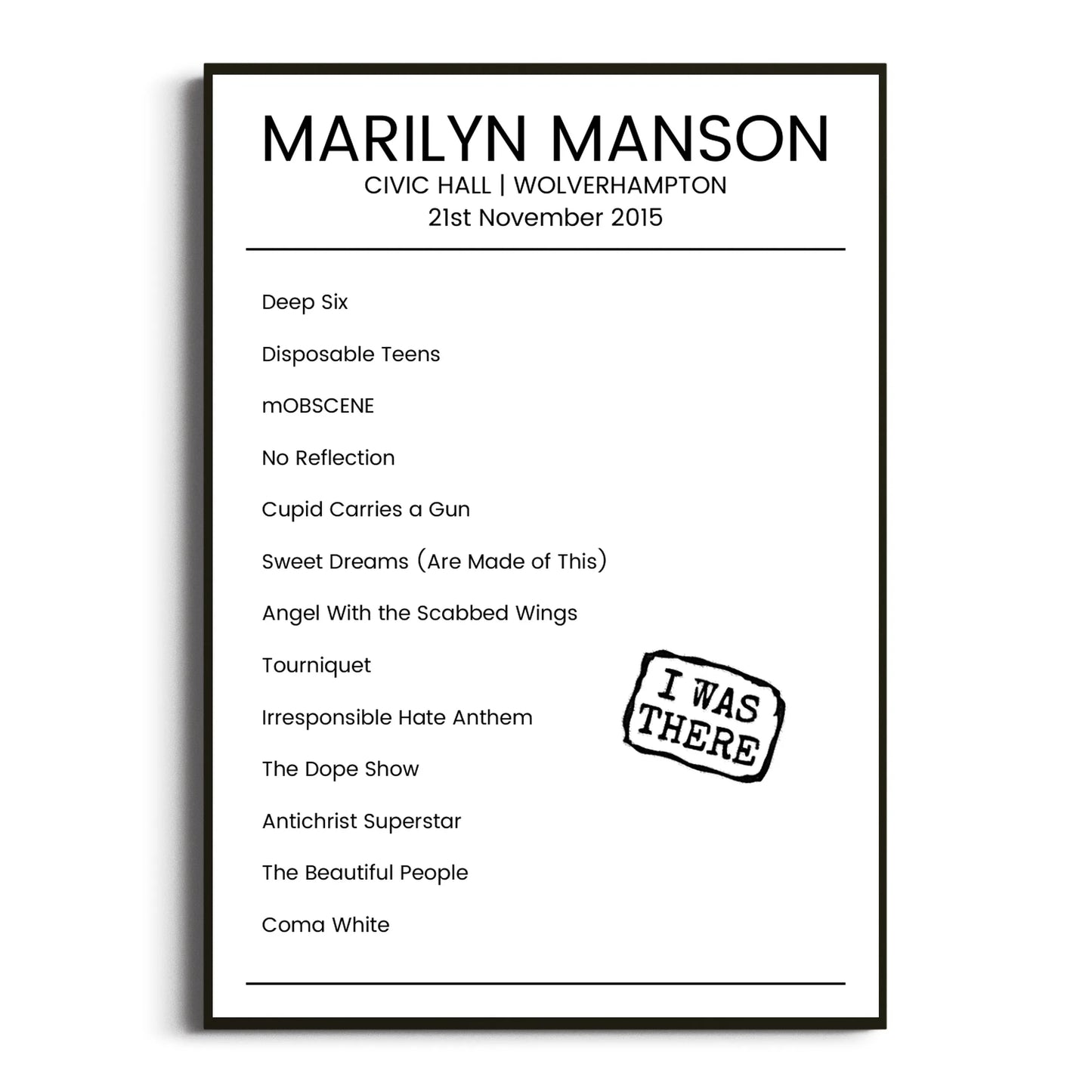 Marilyn Manson Wolverhampton 21 November 2015 Setlist Poster