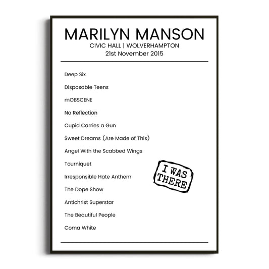 Marilyn Manson Wolverhampton 21 November 2015 Setlist Poster