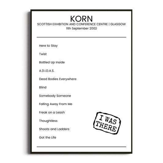 Korn Glasgow 11 September 2002 Setlist Poster