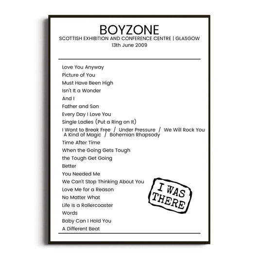 Boyzone Glasgow 13 June 2009 Setlist Poster