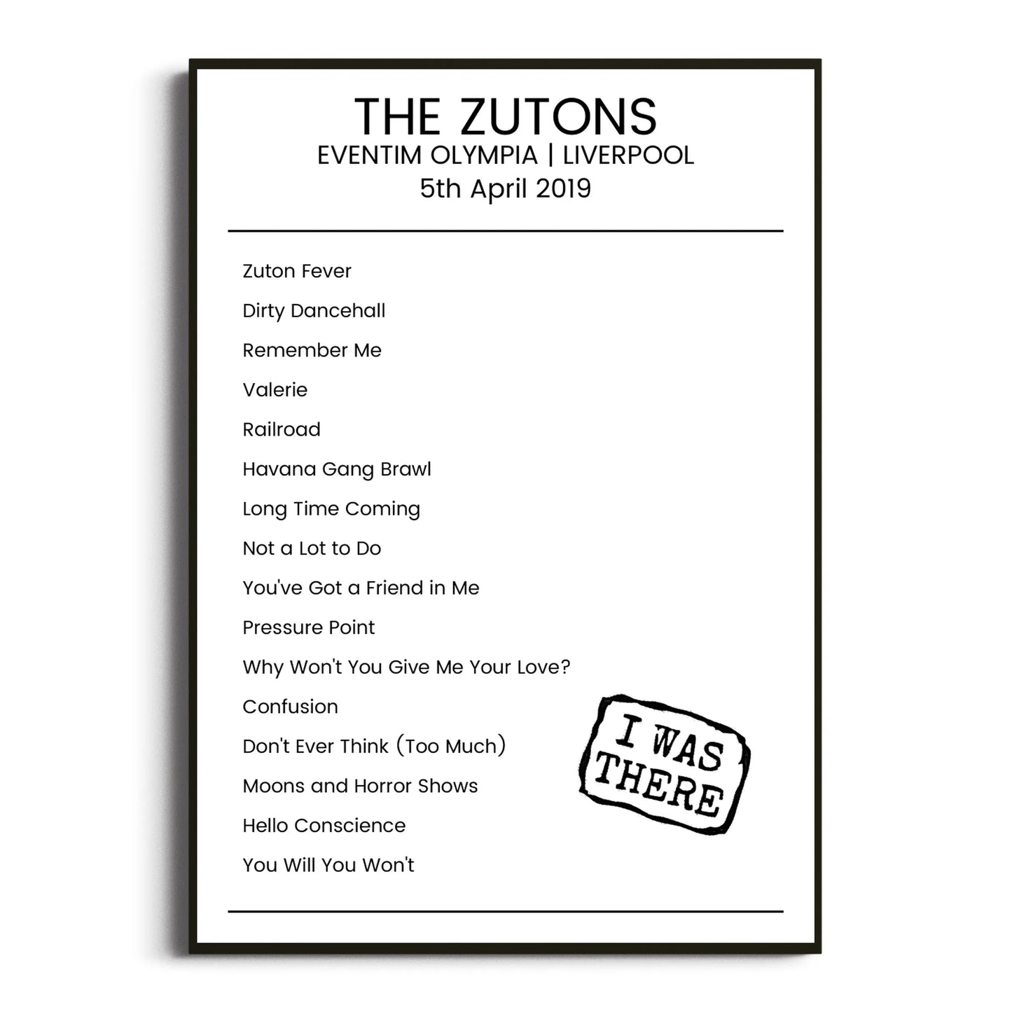 The Zutons Liverpool 05 April 2019 Setlist Poster