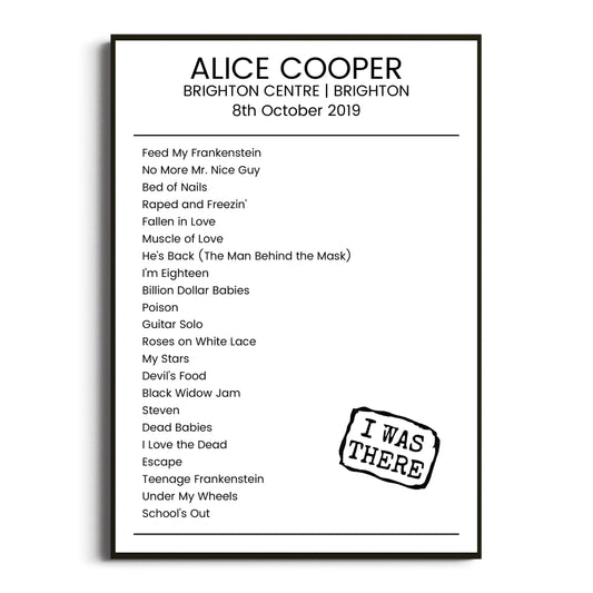 Alice Cooper Brighton 08 October 2019 Setlist Poster