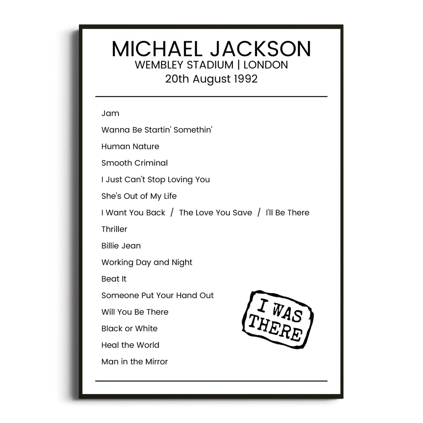 Michael Jackson London 20 August 1992 Setlist Poster