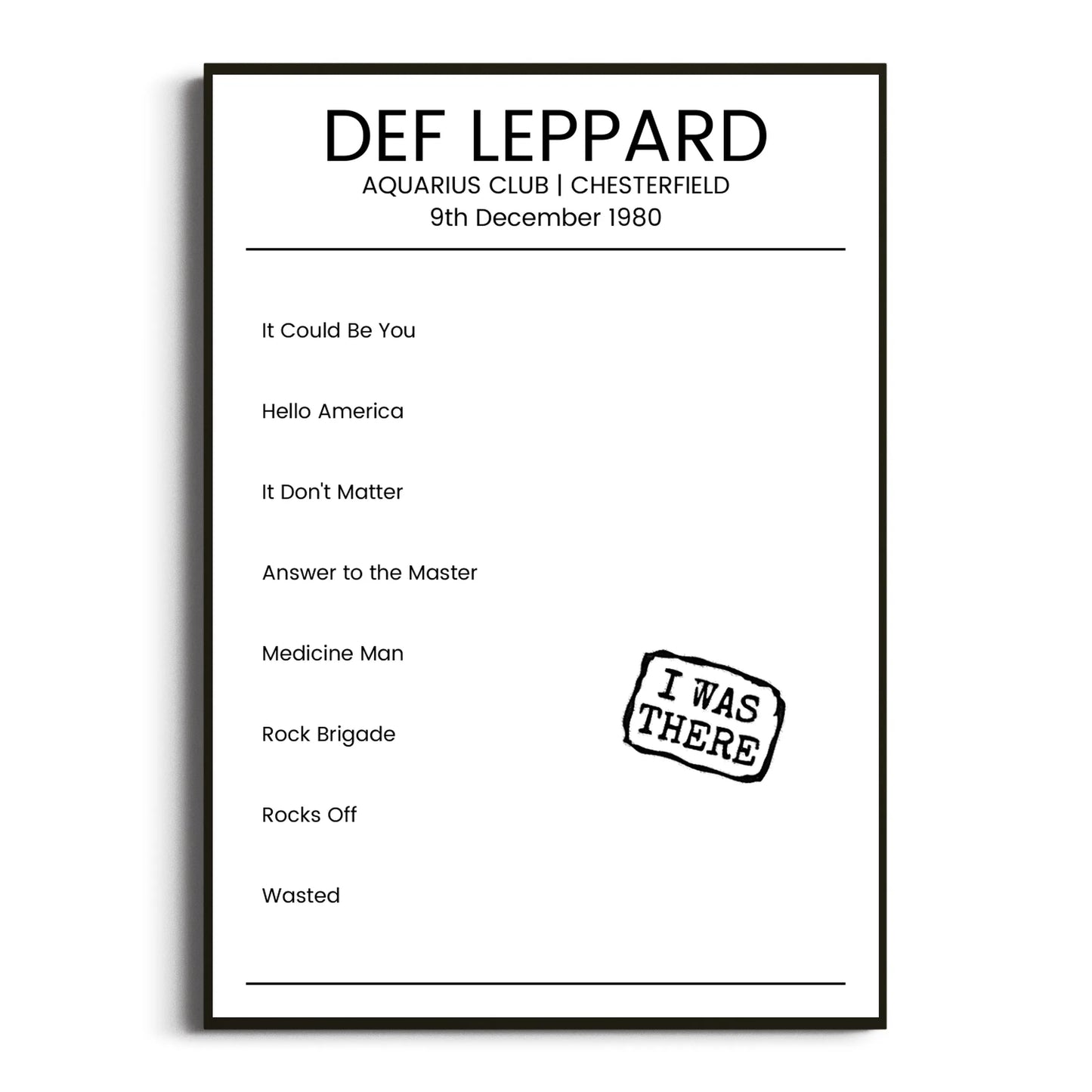 Def Leppard Chesterfield 09 December 1980 Setlist Poster