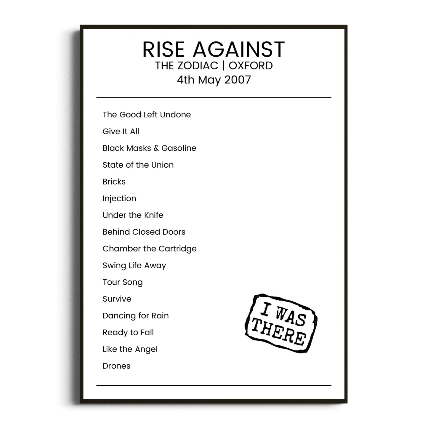 Rise Against Oxford 04 May 2007 Setlist Poster