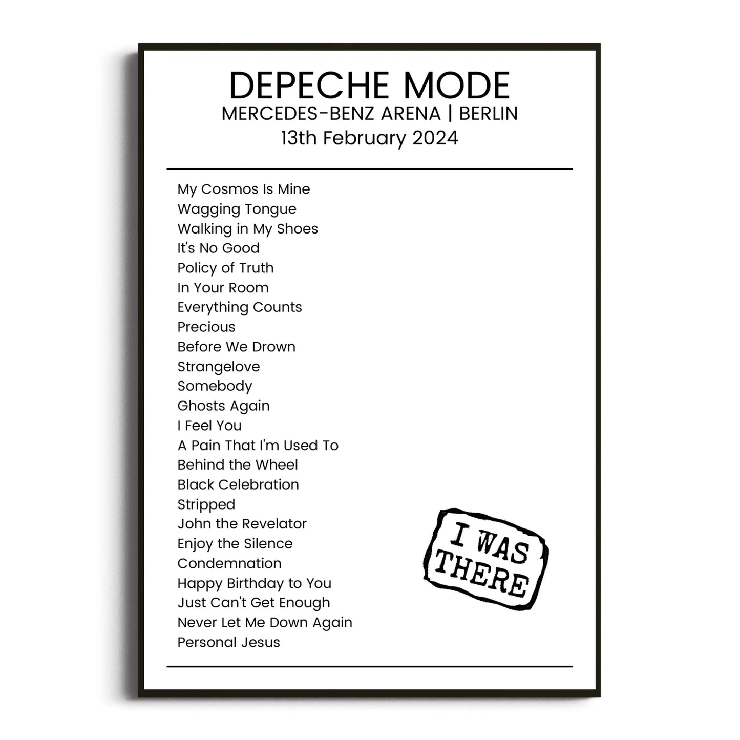 Depeche Mode Berlin 13 February 2024 Setlist Poster