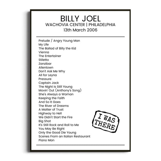 Billy Joel Philadelphia 13 March 2006 Setlist Poster