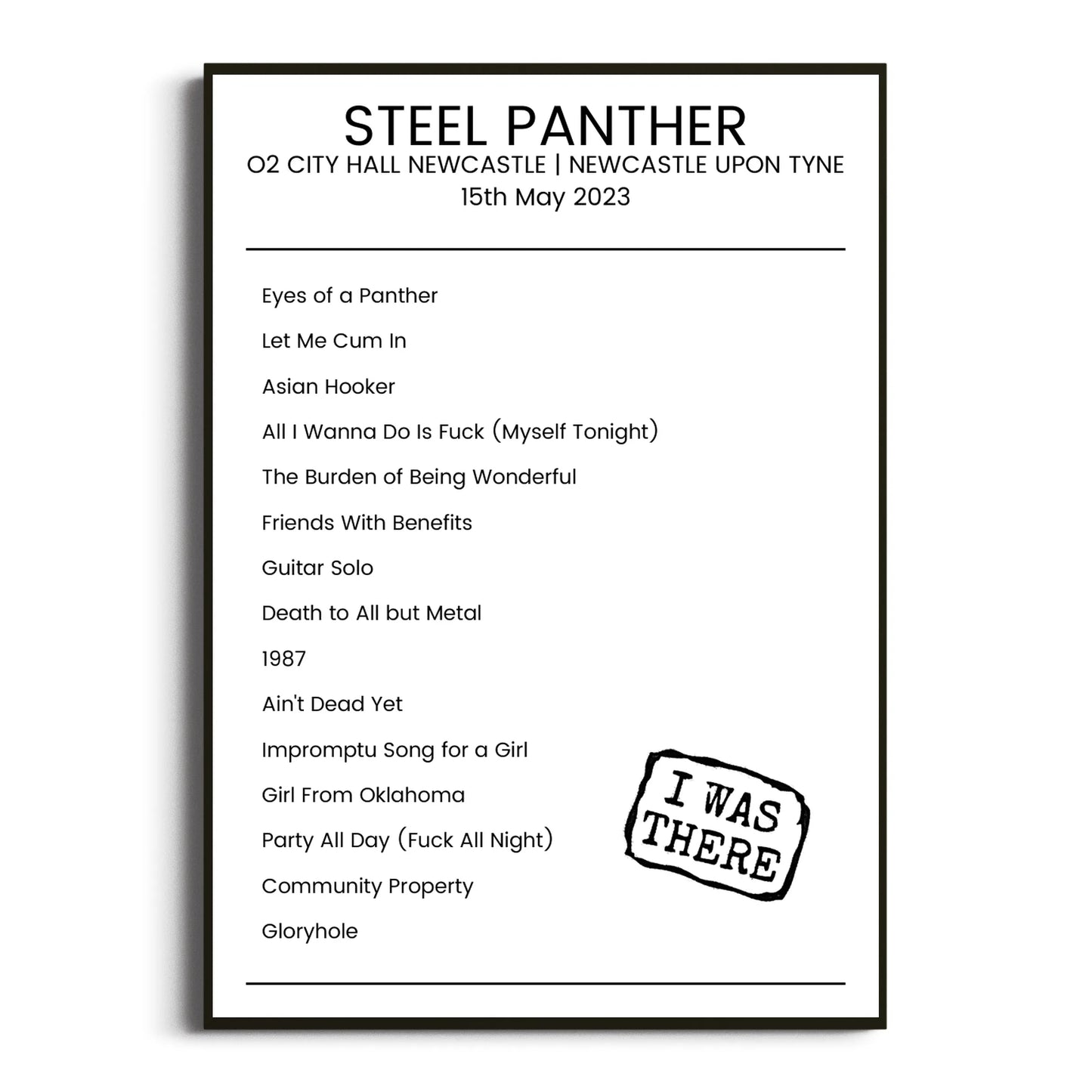 Steel Panther Newcastle upon Tyne 15 May 2023 Setlist Poster