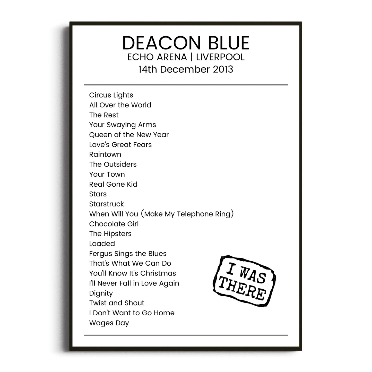 Deacon Blue Liverpool 14 December 2013 Setlist Poster