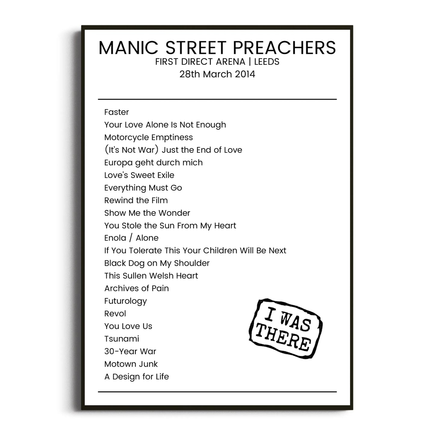 Manic Street Preachers Leeds 28 March 2014 Setlist Poster