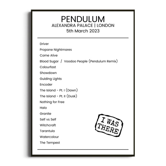 Pendulum London 05 March 2023 Setlist Poster