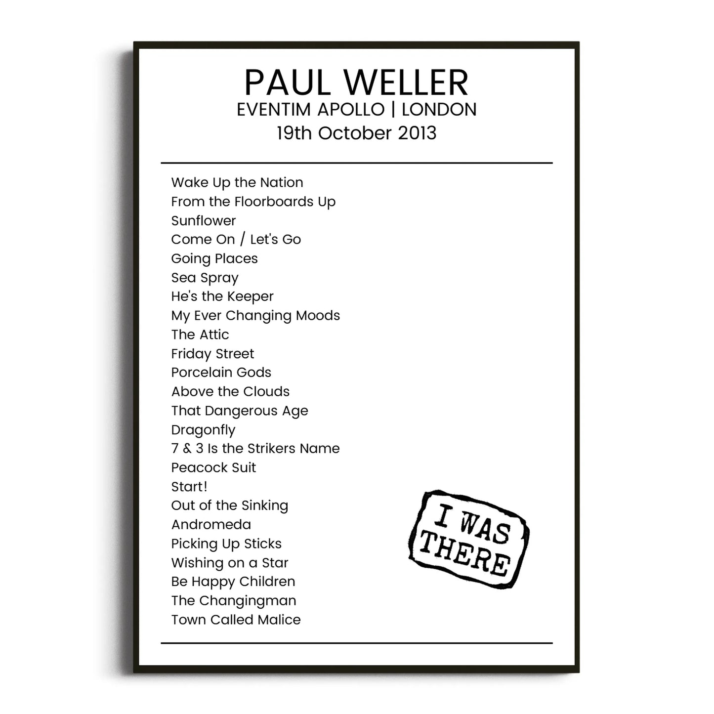 Paul Weller London 19 October 2013 Setlist Poster