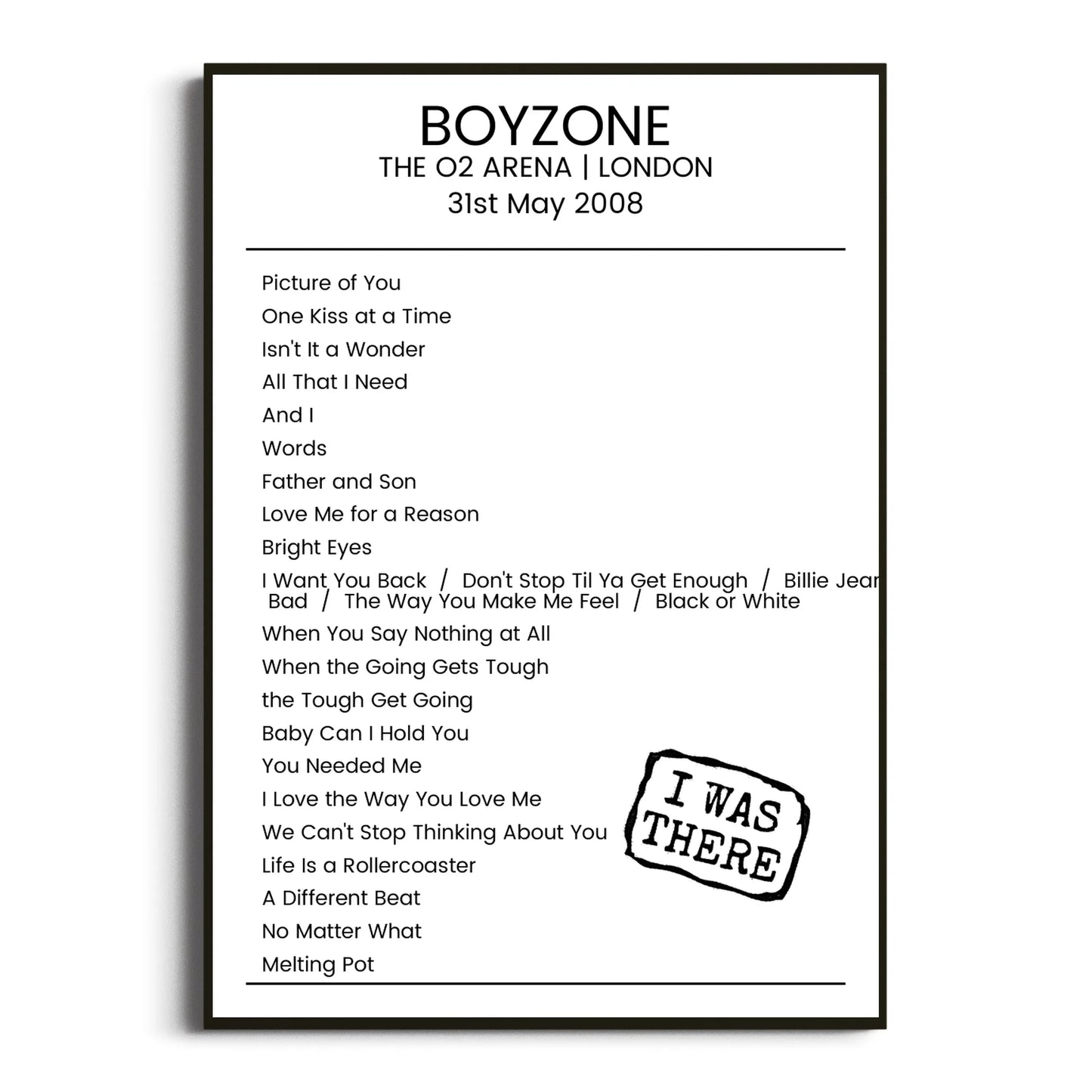 Boyzone London 31 May 2008 Setlist Poster