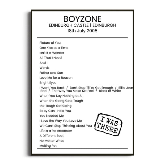 Boyzone Edinburgh 18 July 2008 Setlist Poster