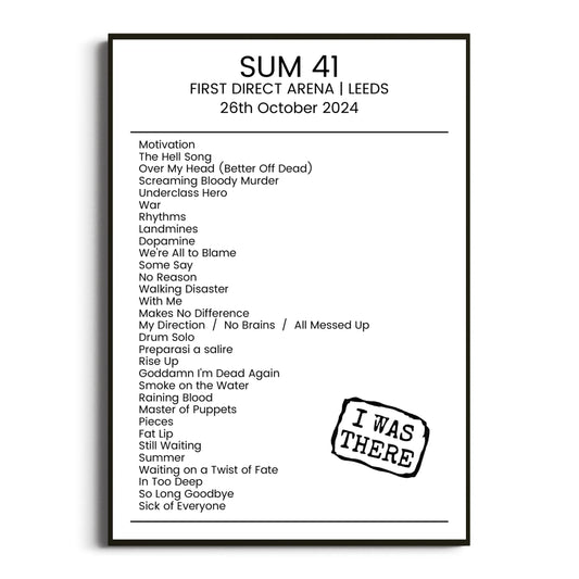 Sum 41 Leeds 26 October 2024 Setlist Poster