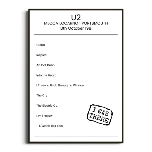 U2 Portsmouth 13 October 1981 Setlist Poster