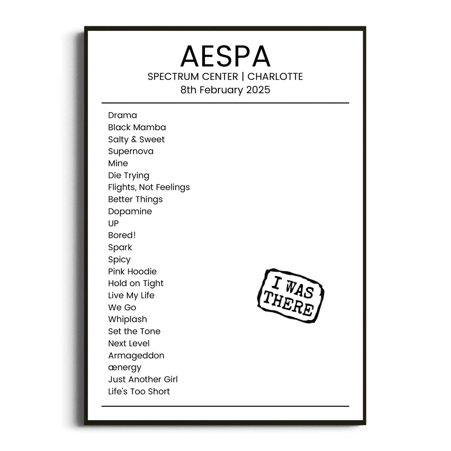 aespa Charlotte 08 February 2025 Setlist Poster