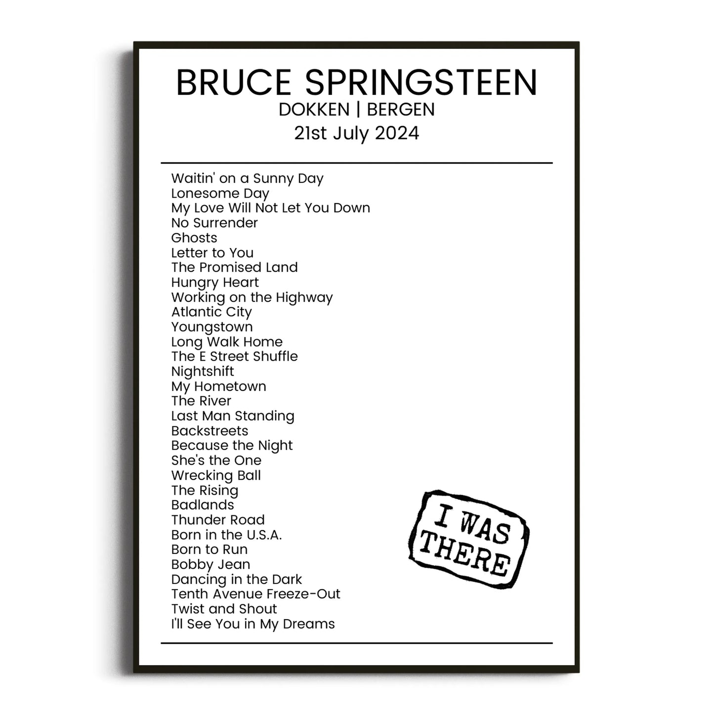 Bruce Springsteen Bergen 21 July 2024 Setlist Poster