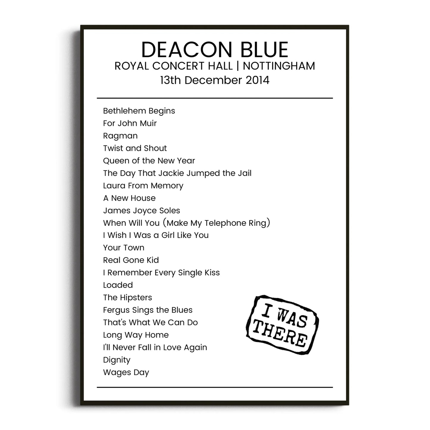 Deacon Blue Nottingham 13 December 2014 Setlist Poster