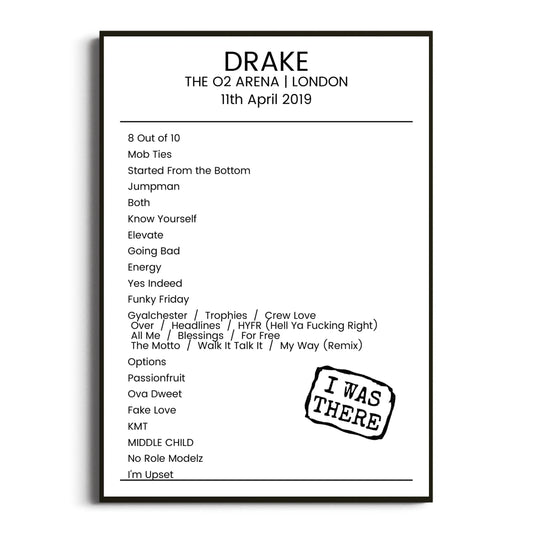 Drake London 11 April 2019 Setlist Poster