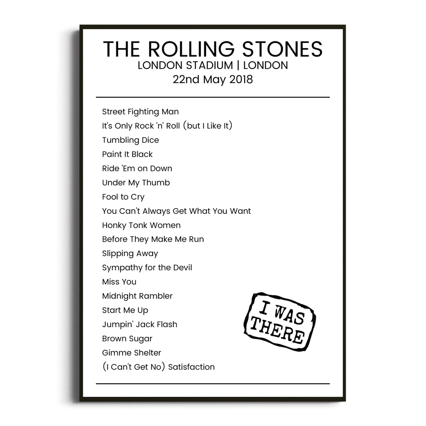 The Rolling Stones London 22 May 2018 Setlist Poster