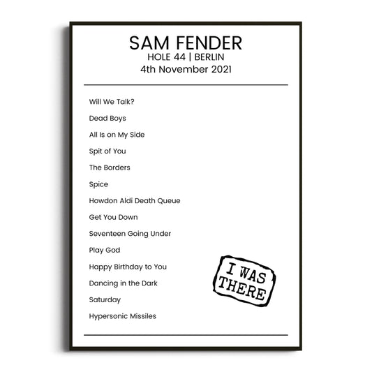 Sam Fender Berlin 04 November 2021 Setlist Poster