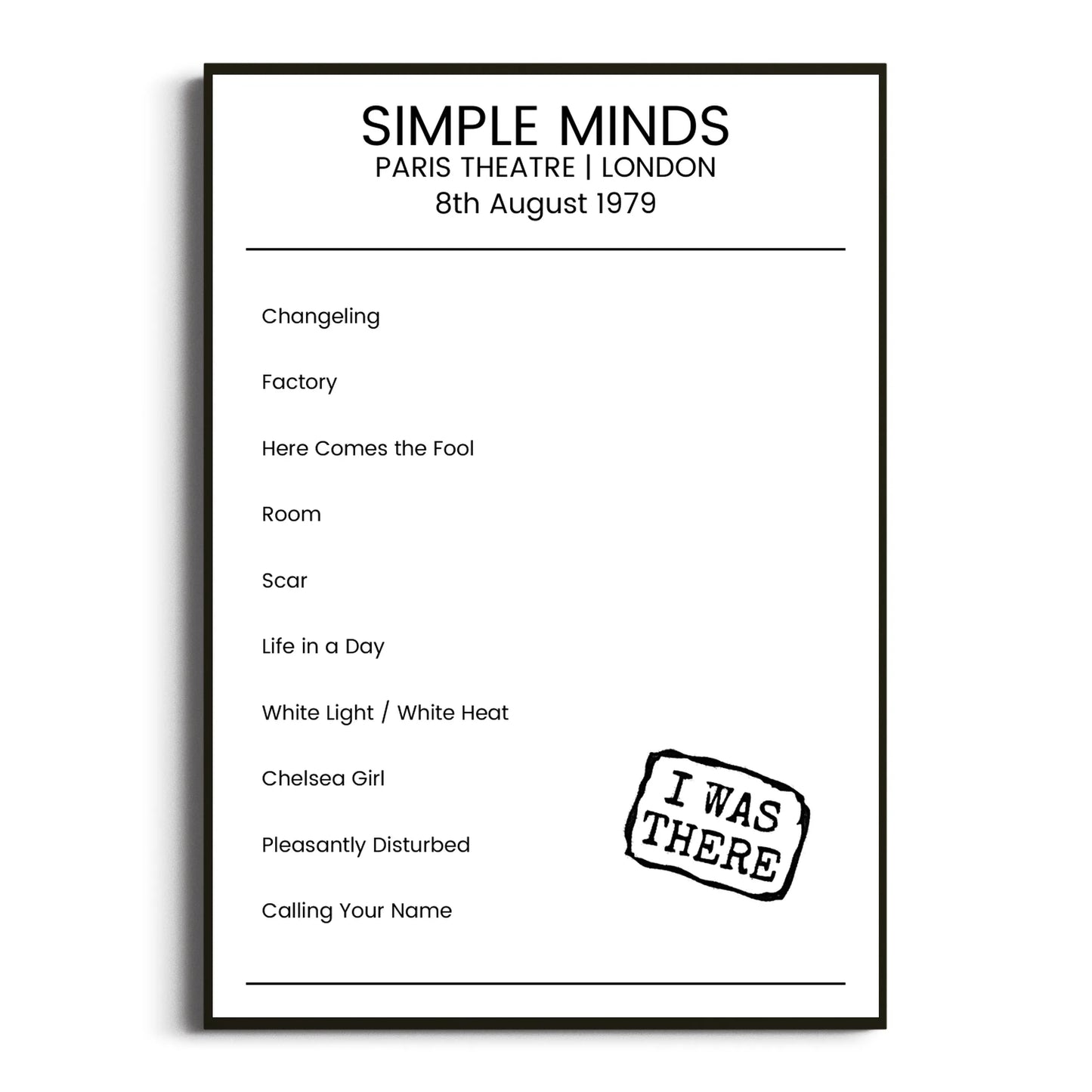 Simple Minds London 08 August 1979 Setlist Poster