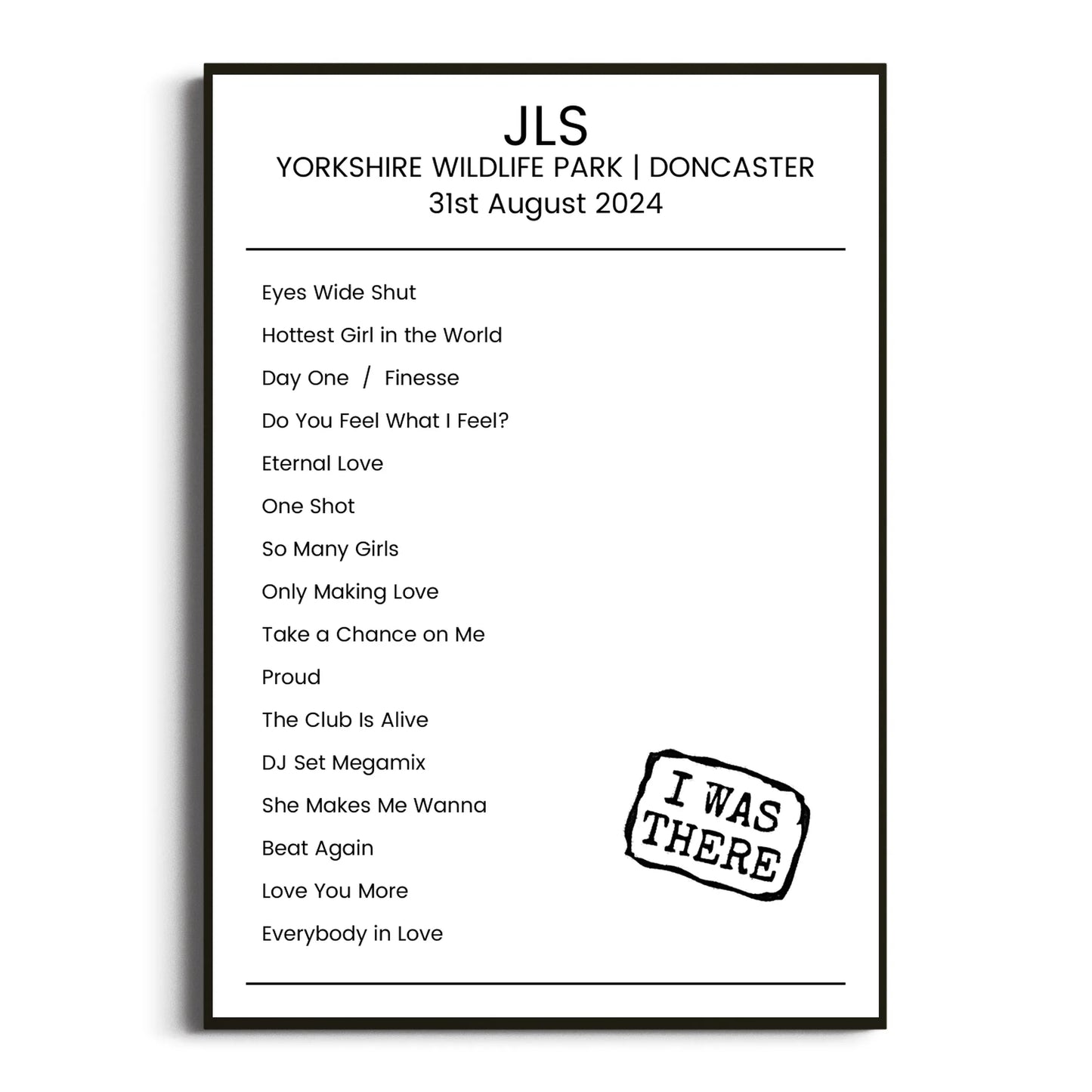 JLS Doncaster 31 August 2024 Setlist Poster