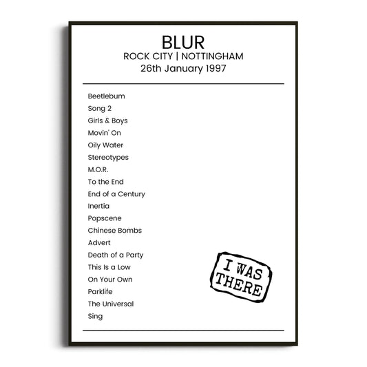 Blur Nottingham 26 January 1997 Setlist Poster