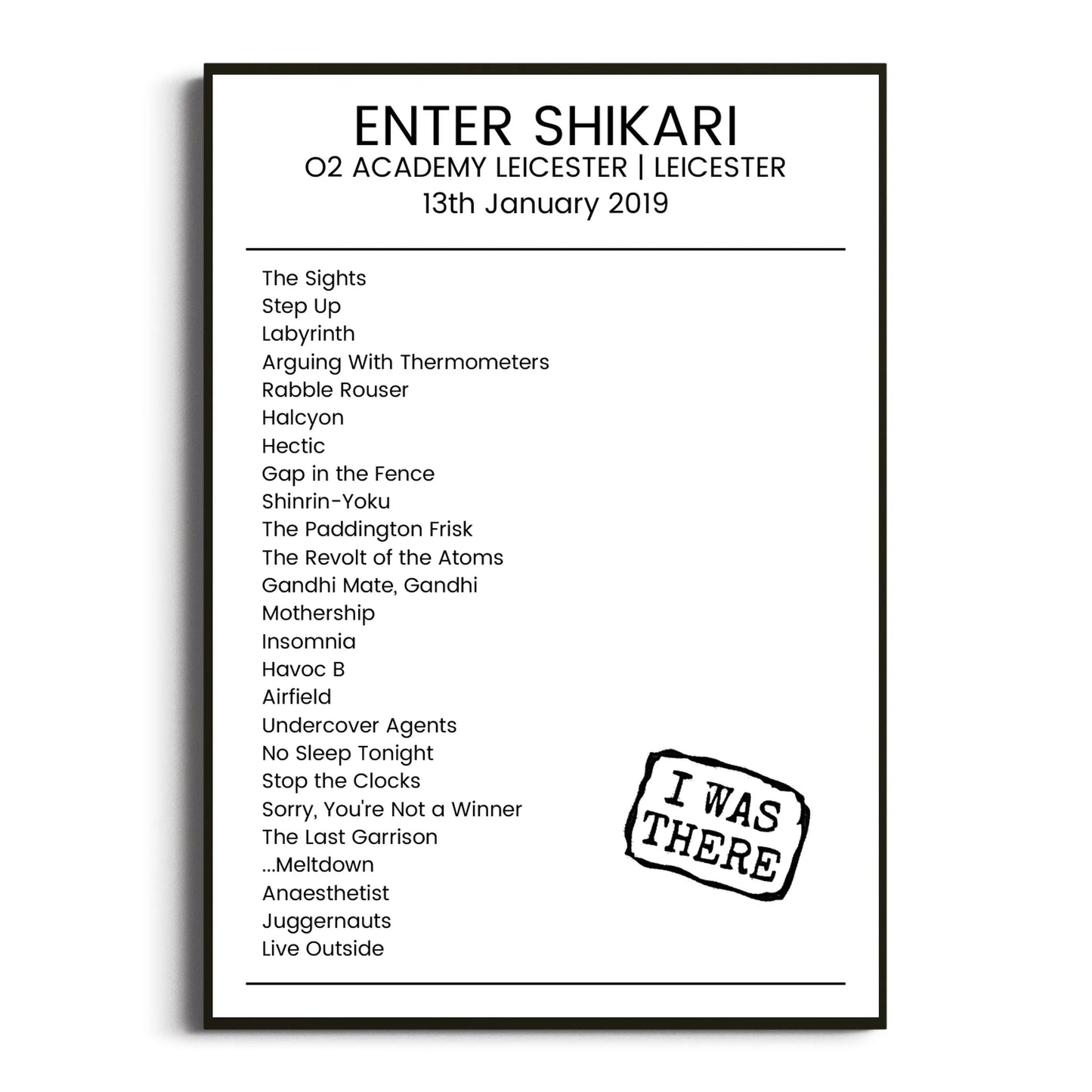 Enter Shikari Leicester 13 January 2019 Setlist Poster