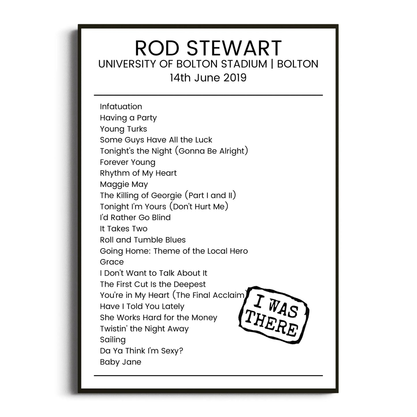 Rod Stewart Bolton 14 June 2019 Setlist Poster