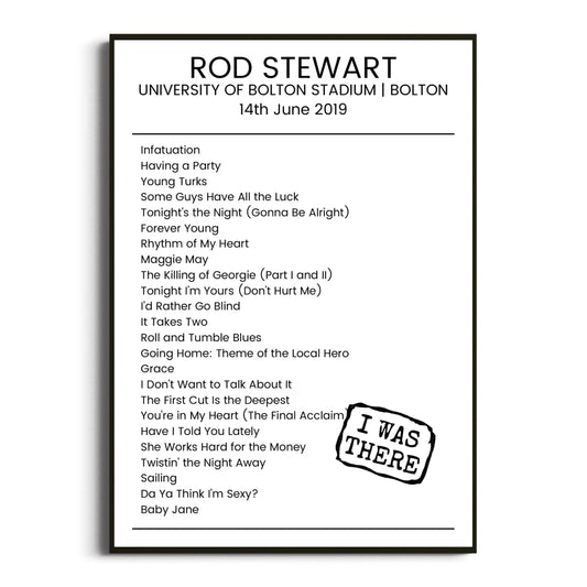 Rod Stewart Bolton 14 June 2019 Setlist Poster