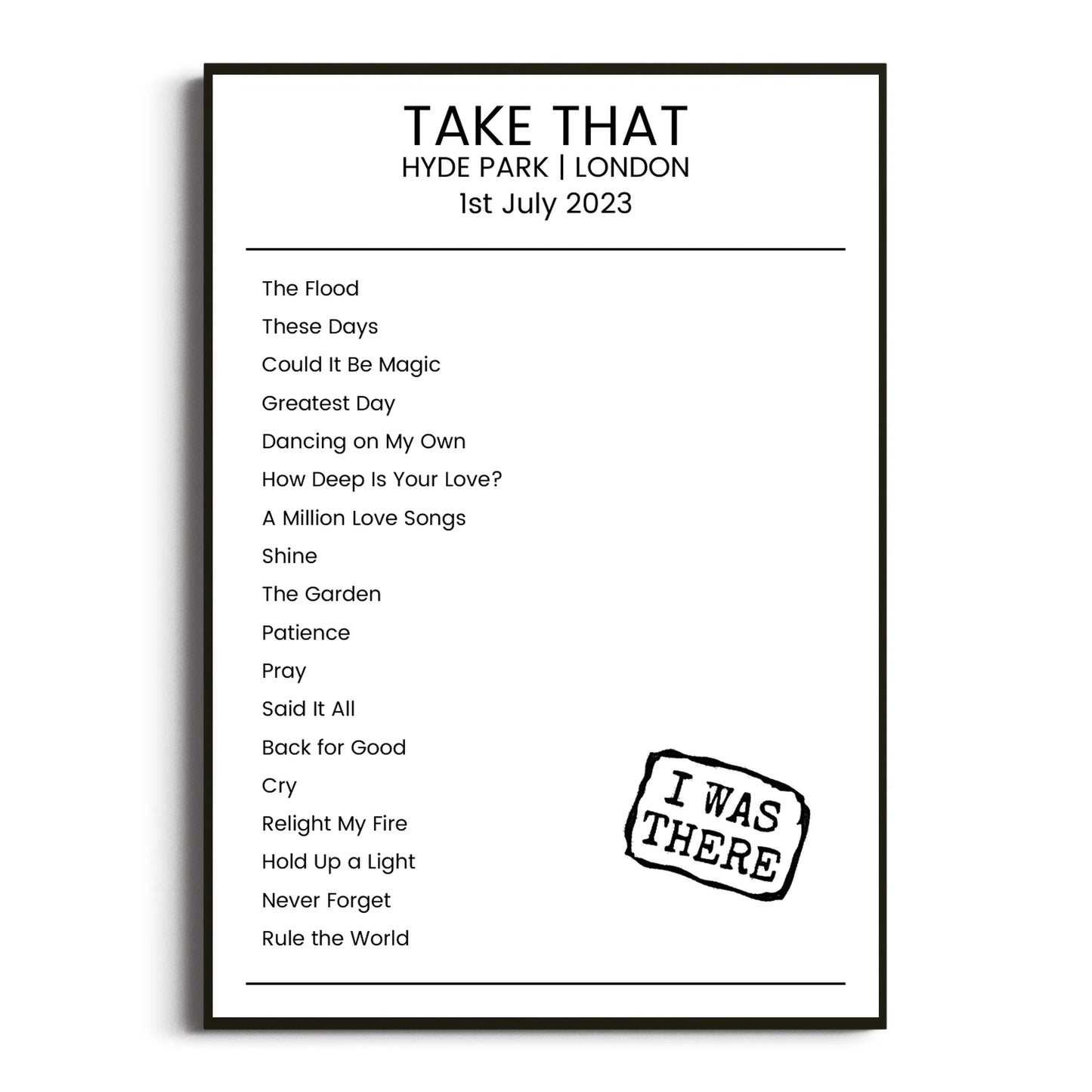 Take That London 01 July 2023 Setlist Poster