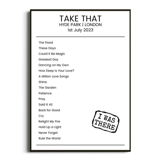 Take That London 01 July 2023 Setlist Poster