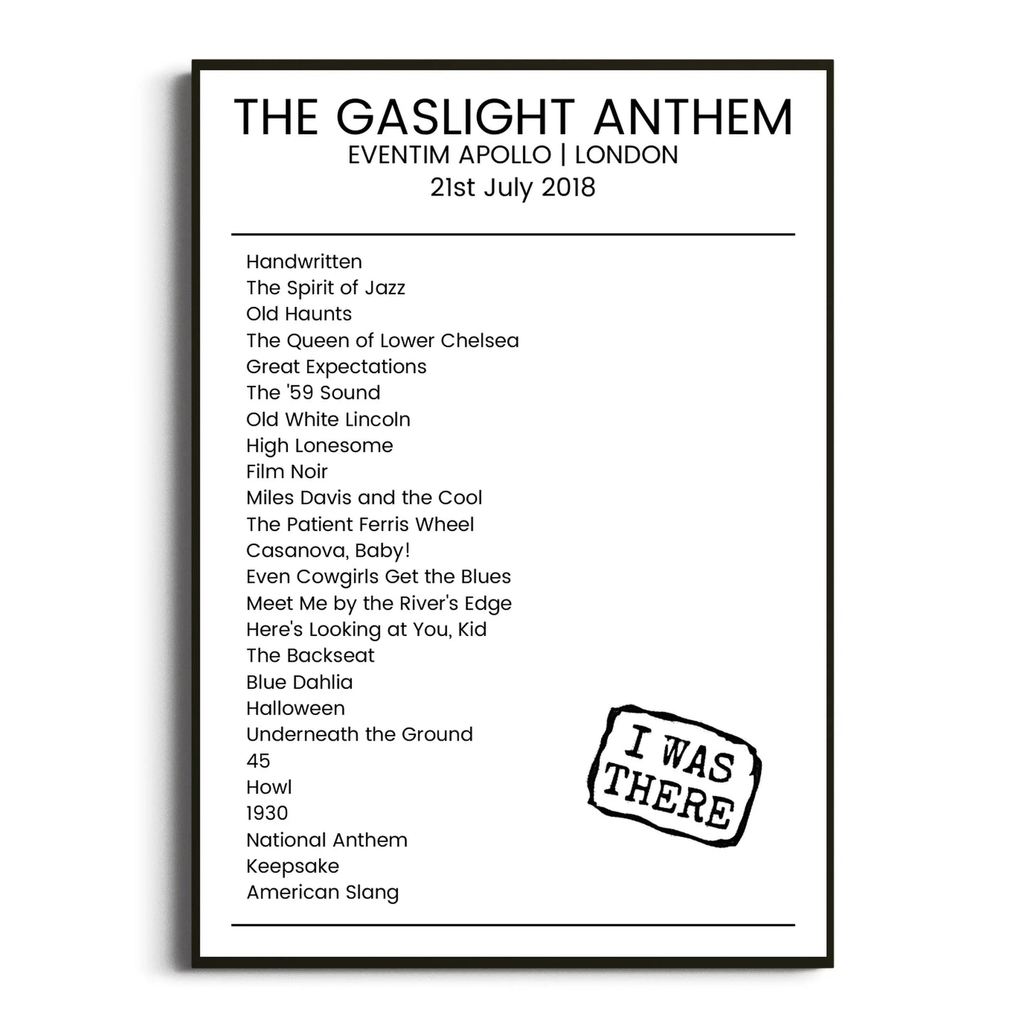 The Gaslight Anthem London 21 July 2018 Setlist Poster