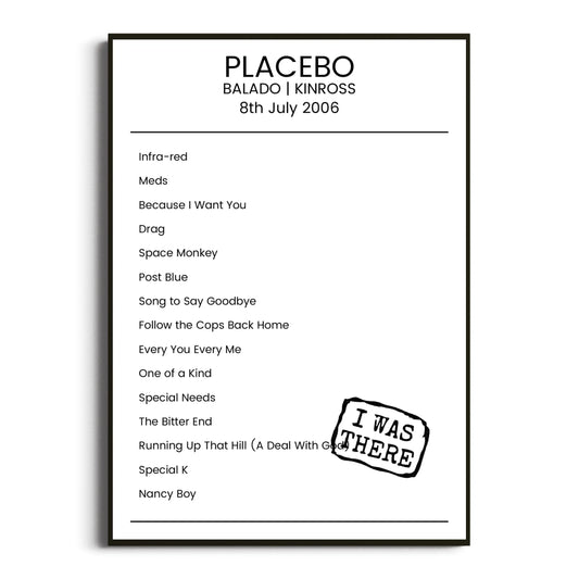 Placebo Kinross 08 July 2006 Setlist Poster