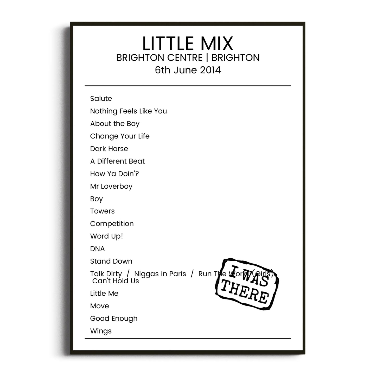 Little Mix Brighton 06 June 2014 Setlist Poster