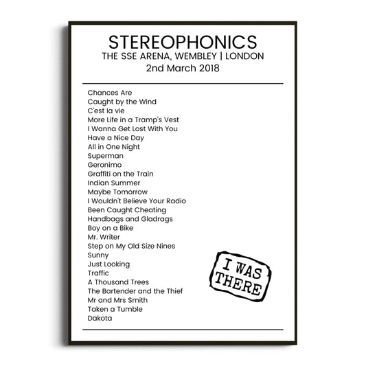 Stereophonics London 02 March 2018 Setlist Poster