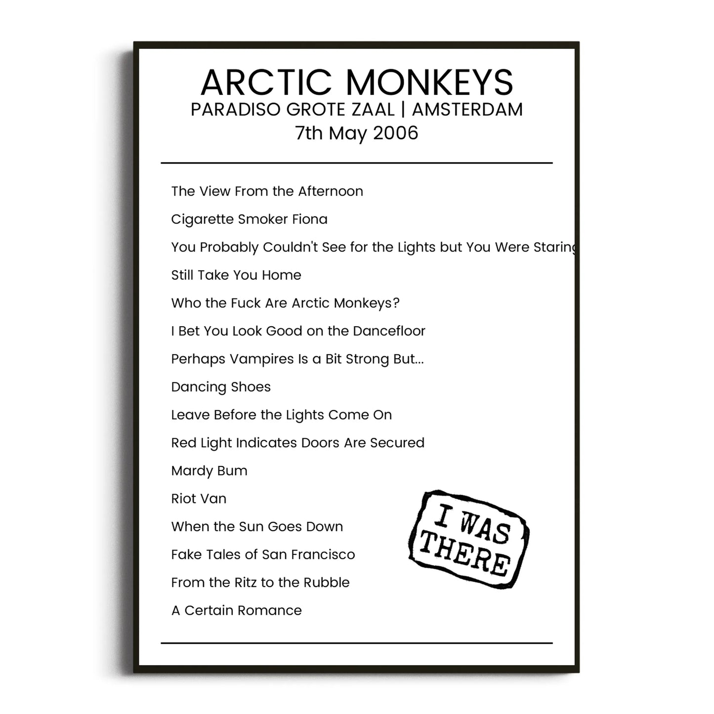 Arctic Monkeys Amsterdam 07 May 2006 Setlist Poster